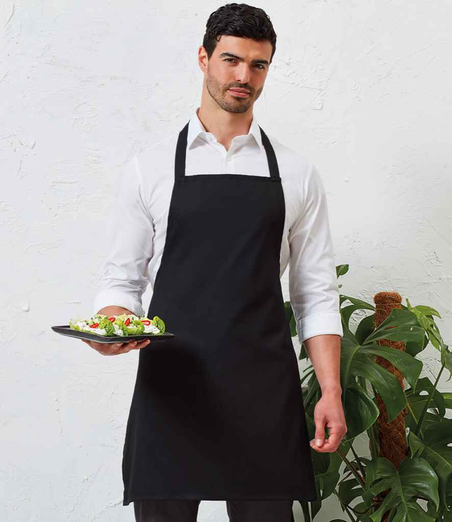 Premier PR165 Black Model - Apron Ready to be Embroidered and Printed by Custard Workwear - Cheap Personalised and Customised Workwear in Nottinghamshire, Derbyshire and Leicestershire