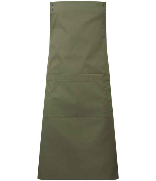 Premier PR190 Olive Green Front - Apron Ready to be Embroidered and Printed by Custard Workwear - Cheap Personalised and Customised Workwear in Nottinghamshire, Derbyshire and Leicestershire