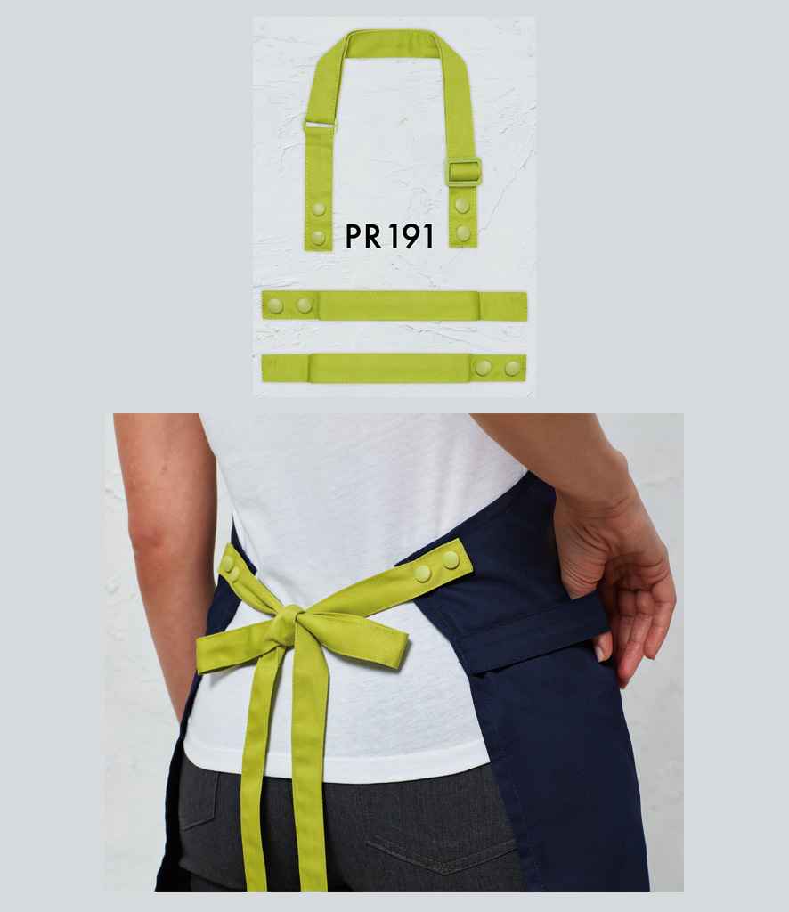 Premier PR191 Lime Green Model - Apron Ready to be  by Custard Workwear - Cheap Personalised and Customised Workwear in Nottinghamshire, Derbyshire and Leicestershire