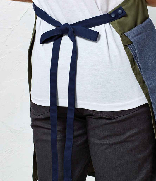 Premier PR191 Navy Model - Apron Ready to be  by Custard Workwear - Cheap Personalised and Customised Workwear in Nottinghamshire, Derbyshire and Leicestershire