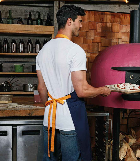 Premier PR191 Orange Model - Apron Ready to be  by Custard Workwear - Cheap Personalised and Customised Workwear in Nottinghamshire, Derbyshire and Leicestershire