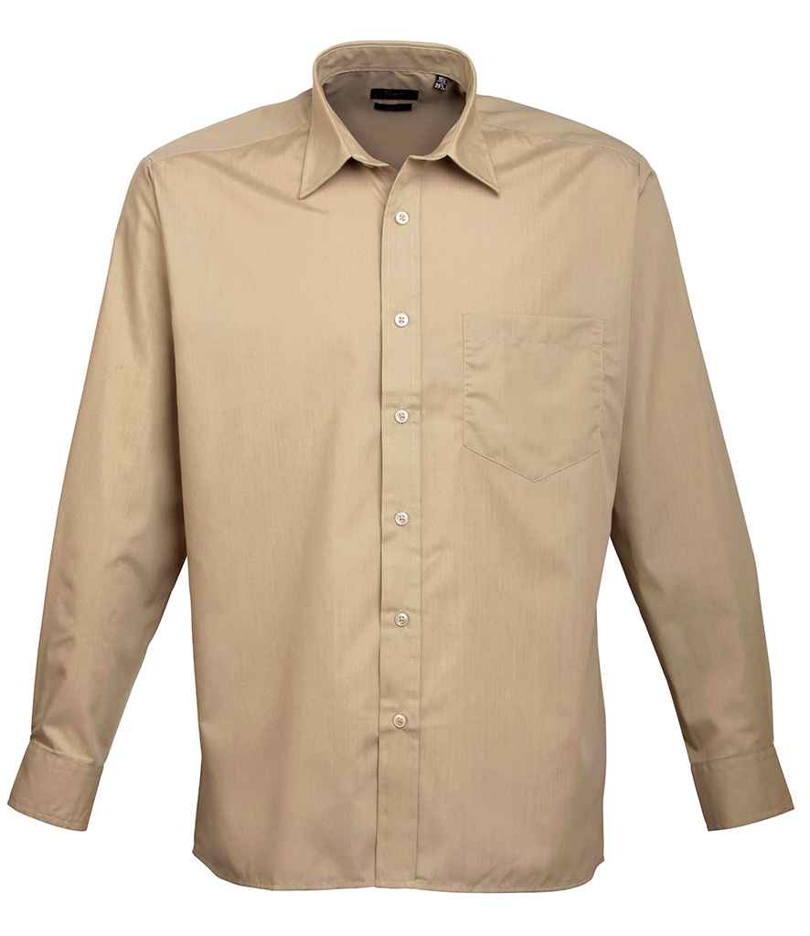 Premier PR200 Khaki Front - Men's Shirt Ready to be Embroidered and Printed by Custard Workwear - Cheap Personalised and Customised Workwear in Nottinghamshire, Derbyshire and Leicestershire
