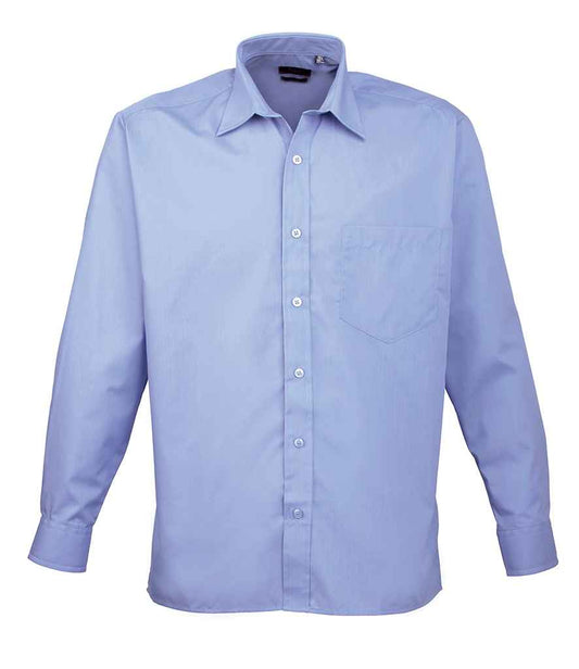 Premier PR200 Mid Blue Front - Men's Shirt Ready to be Embroidered and Printed by Custard Workwear - Cheap Personalised and Customised Workwear in Nottinghamshire, Derbyshire and Leicestershire
