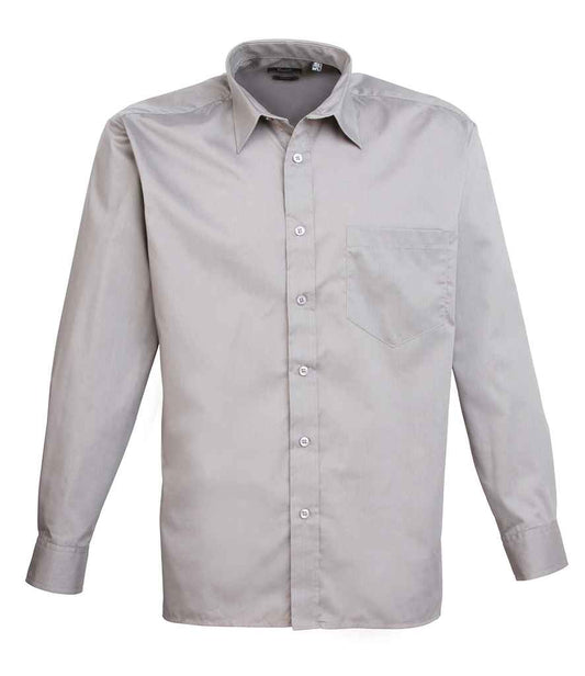 Premier PR200 Silver Front - Men's Shirt Ready to be Embroidered and Printed by Custard Workwear - Cheap Personalised and Customised Workwear in Nottinghamshire, Derbyshire and Leicestershire