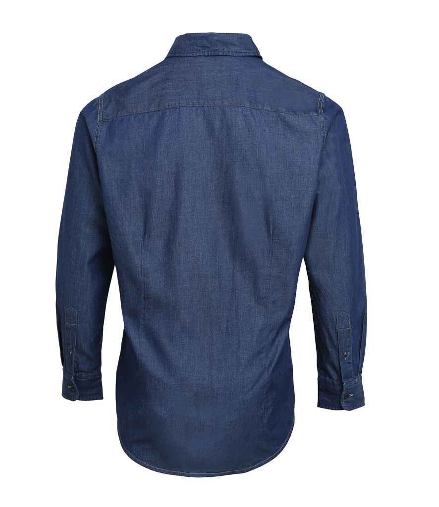 Premier PR222 Indigo Denim Back - Shirt Ready to be Embroidered and Printed by Custard Workwear - Cheap Personalised and Customised Workwear in Nottinghamshire, Derbyshire and Leicestershire