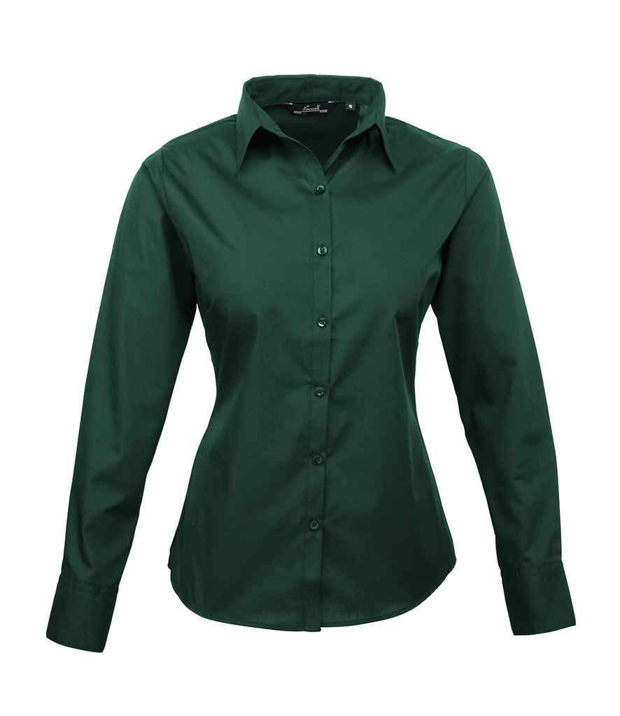 Premier PR300 Bottle Green Front - Ladies Shirt Ready to be Embroidered and Printed by Custard Workwear - Cheap Personalised and Customised Workwear in Nottinghamshire, Derbyshire and Leicestershire
