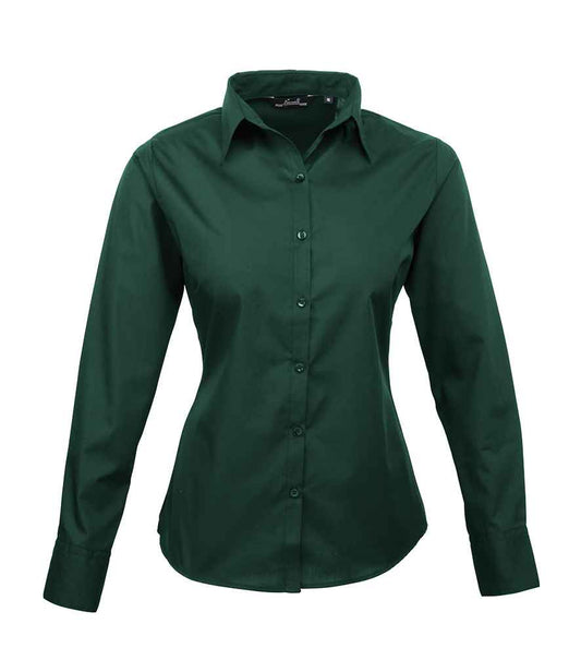 Premier PR300 Bottle Green Front - Ladies Shirt Ready to be Embroidered and Printed by Custard Workwear - Cheap Personalised and Customised Workwear in Nottinghamshire, Derbyshire and Leicestershire