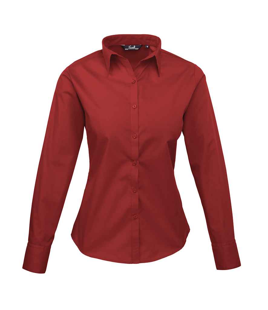 Premier PR300 Burgundy Front - Ladies Shirt Ready to be Embroidered and Printed by Custard Workwear - Cheap Personalised and Customised Workwear in Nottinghamshire, Derbyshire and Leicestershire