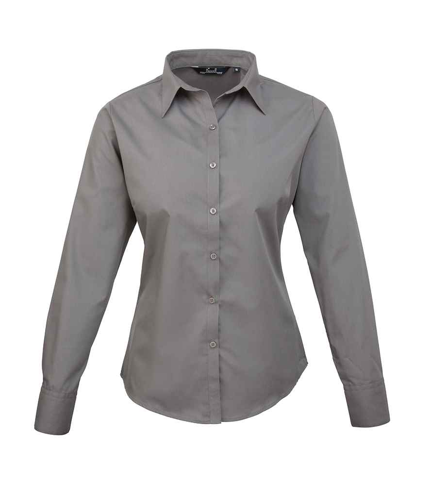 Premier PR300 Dark Grey Front - Ladies Shirt Ready to be Embroidered and Printed by Custard Workwear - Cheap Personalised and Customised Workwear in Nottinghamshire, Derbyshire and Leicestershire