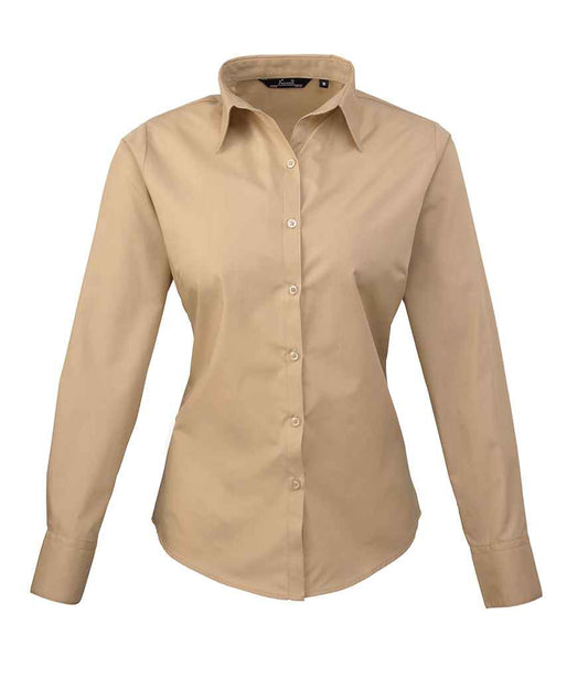Premier PR300 Khaki Front - Ladies Shirt Ready to be Embroidered and Printed by Custard Workwear - Cheap Personalised and Customised Workwear in Nottinghamshire, Derbyshire and Leicestershire