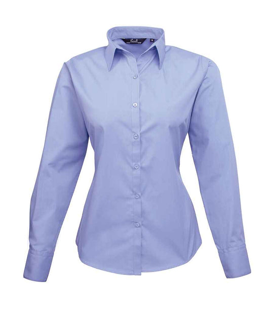 Premier PR300 Mid Blue Front - Ladies Shirt Ready to be Embroidered and Printed by Custard Workwear - Cheap Personalised and Customised Workwear in Nottinghamshire, Derbyshire and Leicestershire