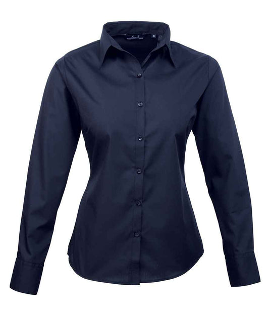 Premier PR300 Navy Front - Ladies Shirt Ready to be Embroidered and Printed by Custard Workwear - Cheap Personalised and Customised Workwear in Nottinghamshire, Derbyshire and Leicestershire