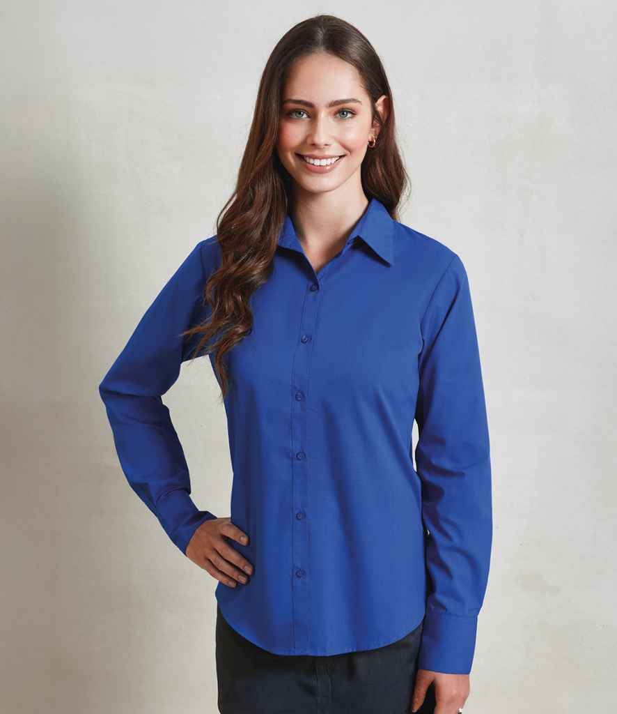 Premier PR300 Royal Blue Model - Ladies Shirt Ready to be Embroidered and Printed by Custard Workwear - Cheap Personalised and Customised Workwear in Nottinghamshire, Derbyshire and Leicestershire