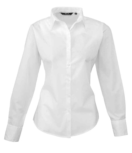 Premier PR300 White Front - Ladies Shirt Ready to be Embroidered and Printed by Custard Workwear - Cheap Personalised and Customised Workwear in Nottinghamshire, Derbyshire and Leicestershire