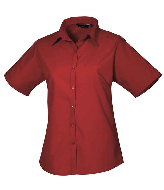 Premier PR302 Burgundy Front - Ladies Blouse Ready to be Embroidered and Printed by Custard Workwear - Cheap Personalised and Customised Workwear in Nottinghamshire, Derbyshire and Leicestershire