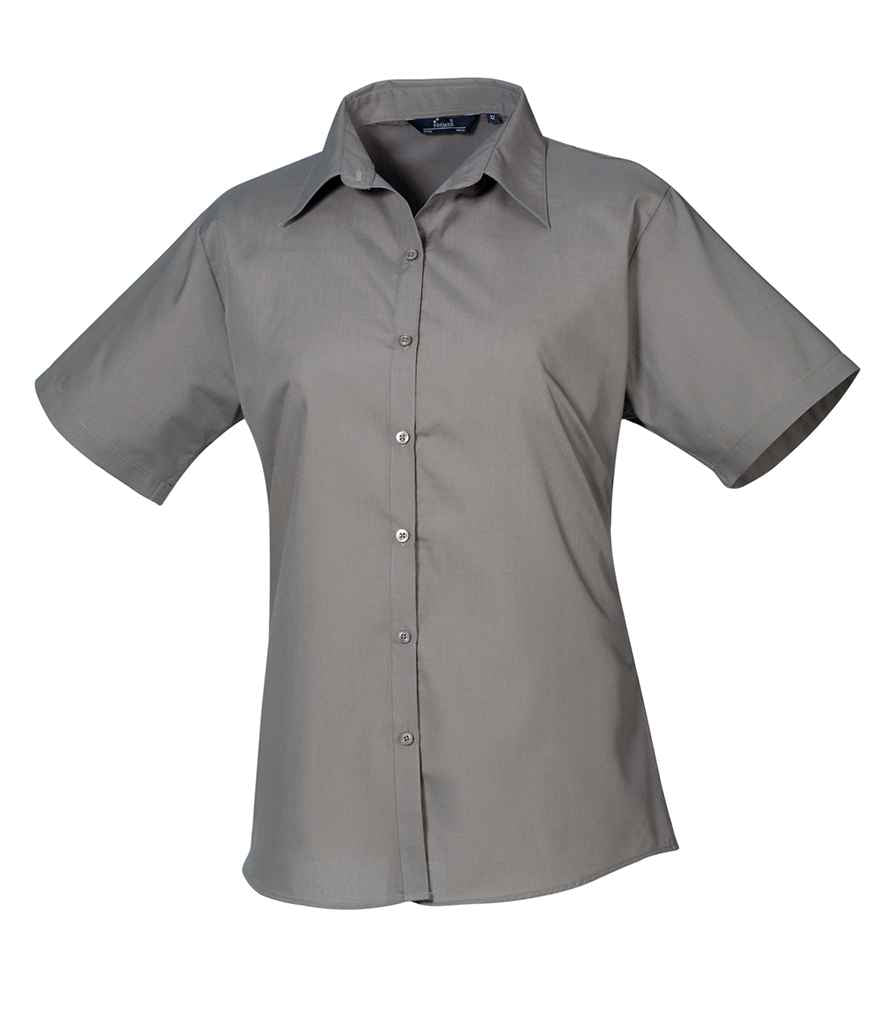 Premier PR302 Dark Grey Front - Ladies Blouse Ready to be Embroidered and Printed by Custard Workwear - Cheap Personalised and Customised Workwear in Nottinghamshire, Derbyshire and Leicestershire