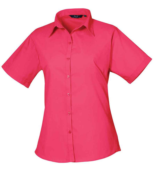 Premier PR302 Hot Pink Front - Ladies Blouse Ready to be Embroidered and Printed by Custard Workwear - Cheap Personalised and Customised Workwear in Nottinghamshire, Derbyshire and Leicestershire