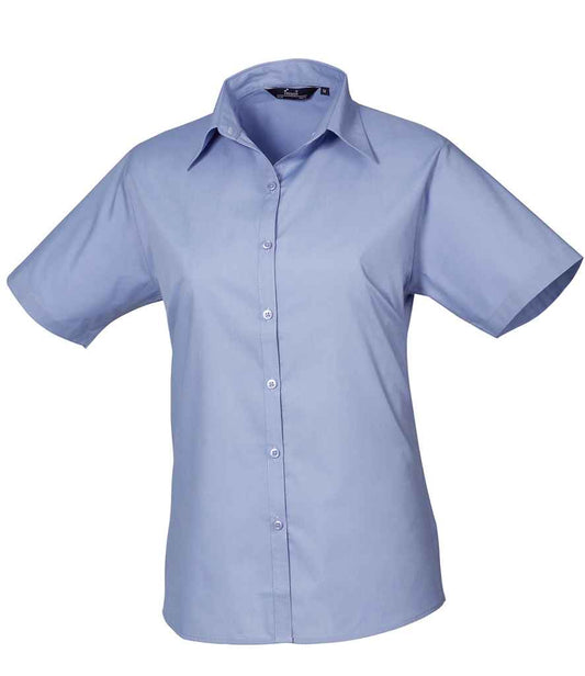 Premier PR302 Mid Blue Front - Blouse Ready to be Embroidered and Printed by Custard Workwear - Cheap Personalised and Customised Workwear in Nottinghamshire, Derbyshire and Leicestershire