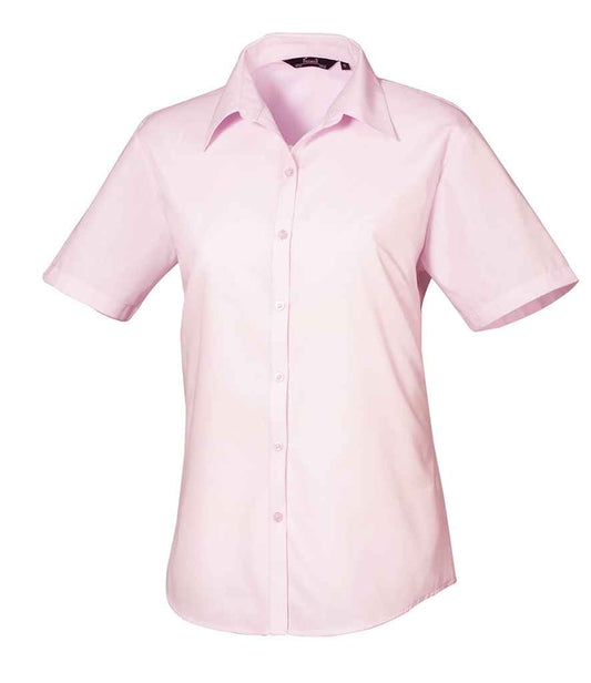 Premier PR302 Pink Front - Ladies Blouse Ready to be Embroidered and Printed by Custard Workwear - Cheap Personalised and Customised Workwear in Nottinghamshire, Derbyshire and Leicestershire