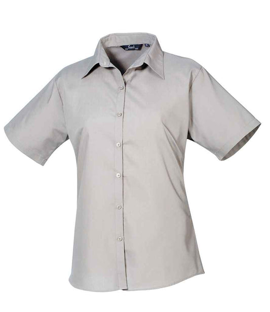 Premier PR302 Silver Front - Ladies Blouse Ready to be Embroidered and Printed by Custard Workwear - Cheap Personalised and Customised Workwear in Nottinghamshire, Derbyshire and Leicestershire