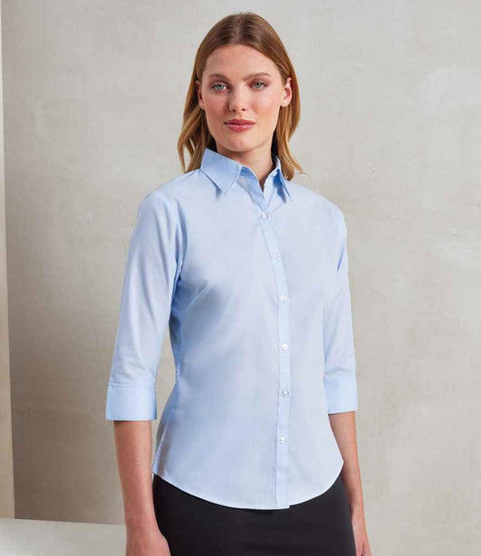 Premier PR305 Light Blue Model - Ladies Shirt Ready to be Embroidered and Printed by Custard Workwear - Cheap Personalised and Customised Workwear in Nottinghamshire, Derbyshire and Leicestershire