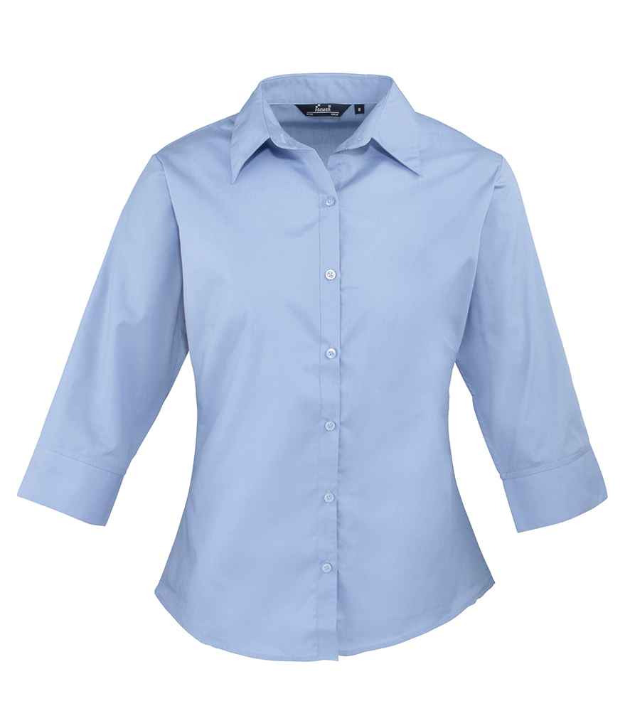 Premier PR305 Mid Blue Front - Ladies Shirt Ready to be Embroidered and Printed by Custard Workwear - Cheap Personalised and Customised Workwear in Nottinghamshire, Derbyshire and Leicestershire