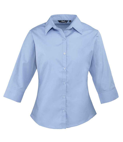 Premier PR305 Mid Blue Front - Ladies Shirt Ready to be Embroidered and Printed by Custard Workwear - Cheap Personalised and Customised Workwear in Nottinghamshire, Derbyshire and Leicestershire