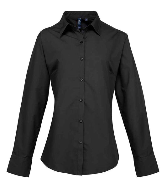 Premier PR307 Black Front - Ladies Shirt Ready to be Embroidered and Printed by Custard Workwear - Cheap Personalised and Customised Workwear in Nottinghamshire, Derbyshire and Leicestershire