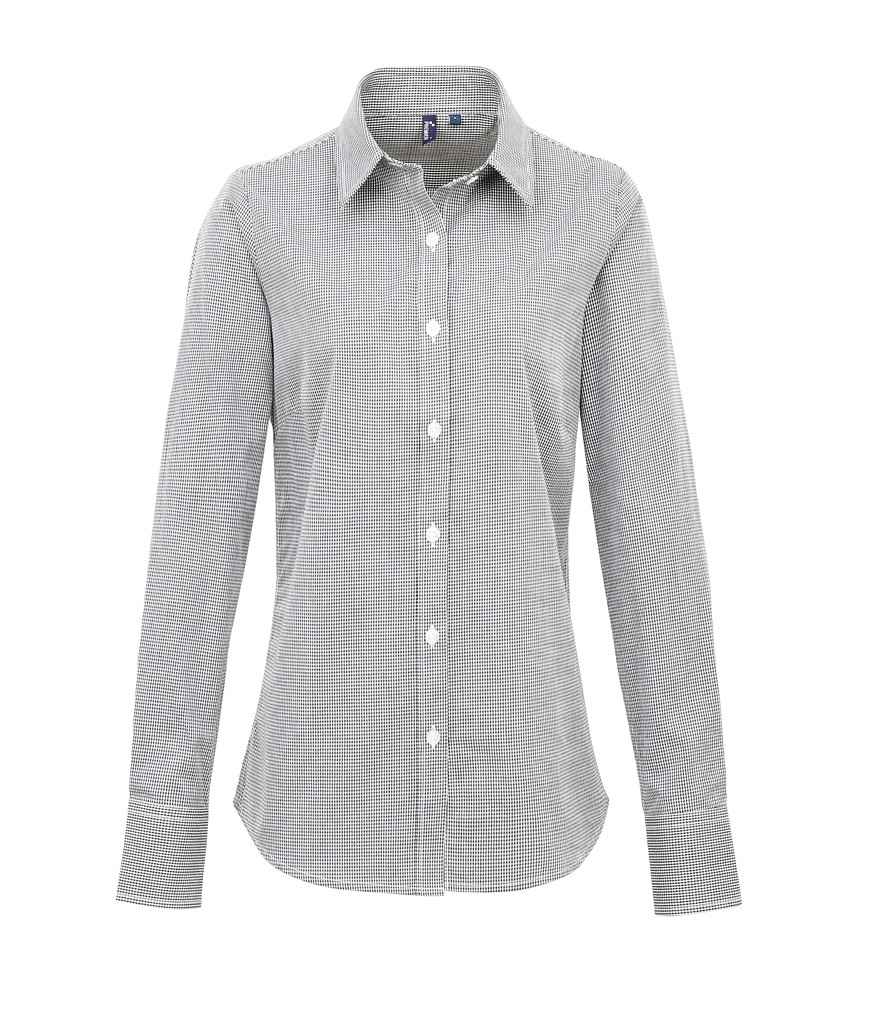 Premier PR320 Black/White Front - Ladies Shirt Ready to be Embroidered and Printed by Custard Workwear - Cheap Personalised and Customised Workwear in Nottinghamshire, Derbyshire and Leicestershire