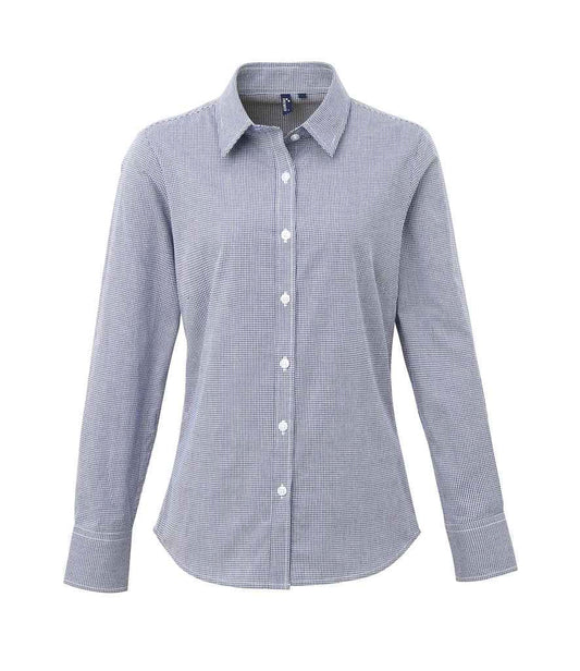 Premier PR320 Navy/White Front - Ladies Shirt Ready to be Embroidered and Printed by Custard Workwear - Cheap Personalised and Customised Workwear in Nottinghamshire, Derbyshire and Leicestershire