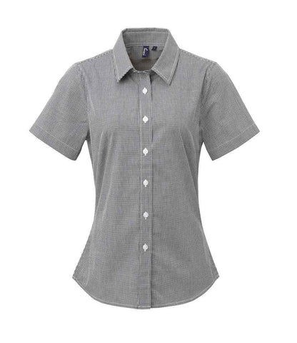 Premier PR321 Black/White Front - Ladies Shirt Ready to be Embroidered and Printed by Custard Workwear - Cheap Personalised and Customised Workwear in Nottinghamshire, Derbyshire and Leicestershire