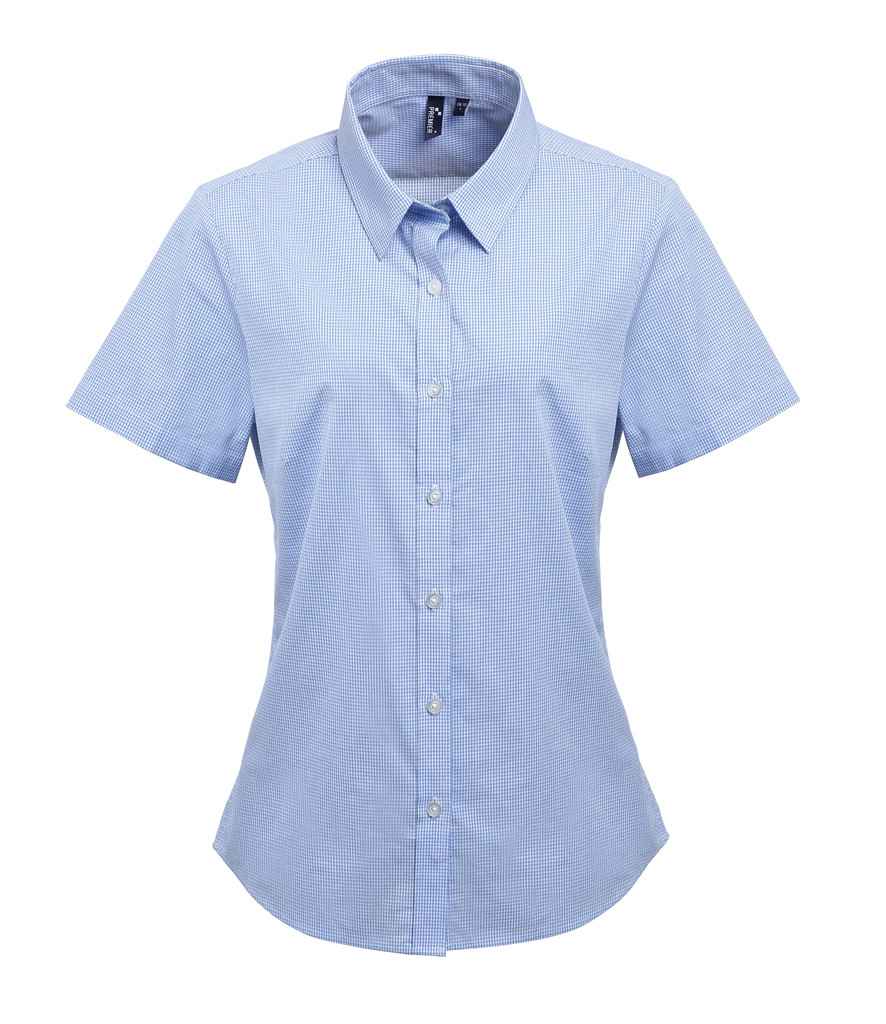 Premier PR321 Light Blue/White Front - Ladies Shirt Ready to be Embroidered and Printed by Custard Workwear - Cheap Personalised and Customised Workwear in Nottinghamshire, Derbyshire and Leicestershire