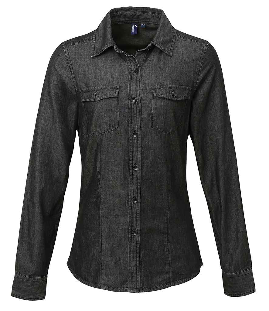 Premier PR322 Black Denim Front - Ladies Shirt Ready to be Embroidered and Printed by Custard Workwear - Cheap Personalised and Customised Workwear in Nottinghamshire, Derbyshire and Leicestershire