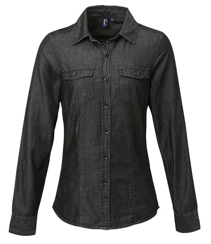 Premier PR322 Black Denim Front - Ladies Shirt Ready to be Embroidered and Printed by Custard Workwear - Cheap Personalised and Customised Workwear in Nottinghamshire, Derbyshire and Leicestershire