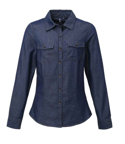 Premier PR322 Indigo Denim Front - Shirt Ready to be Embroidered and Printed by Custard Workwear - Cheap Personalised and Customised Workwear in Nottinghamshire, Derbyshire and Leicestershire