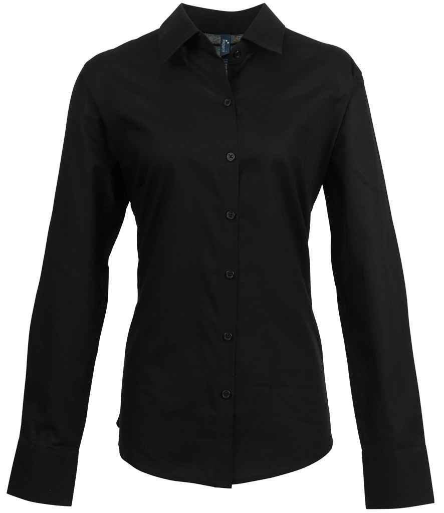 Premier PR334 Black Front - Ladies Shirt Ready to be Embroidered and Printed by Custard Workwear - Cheap Personalised and Customised Workwear in Nottinghamshire, Derbyshire and Leicestershire