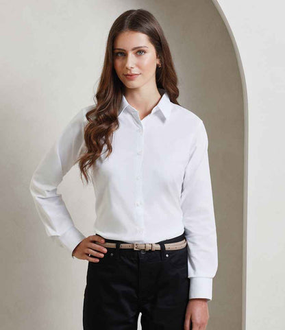 Premier PR334 White Model - Ladies Shirt Ready to be Embroidered and Printed by Custard Workwear - Cheap Personalised and Customised Workwear in Nottinghamshire, Derbyshire and Leicestershire