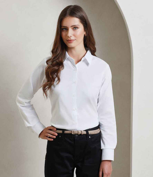 Premier PR334 White Model - Ladies Shirt Ready to be Embroidered and Printed by Custard Workwear - Cheap Personalised and Customised Workwear in Nottinghamshire, Derbyshire and Leicestershire