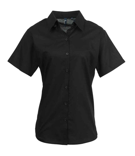 Premier PR336 Black Front - Ladies Shirt Ready to be Embroidered and Printed by Custard Workwear - Cheap Personalised and Customised Workwear in Nottinghamshire, Derbyshire and Leicestershire
