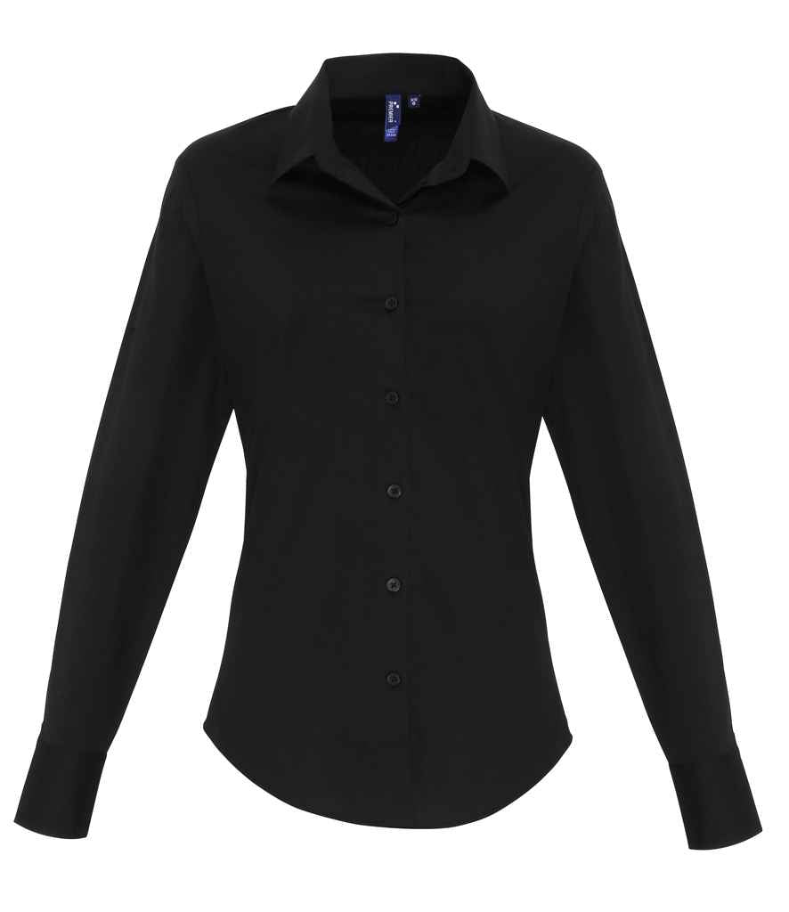 Premier PR344 Black Front - Ladies Shirt Ready to be Embroidered and Printed by Custard Workwear - Cheap Personalised and Customised Workwear in Nottinghamshire, Derbyshire and Leicestershire