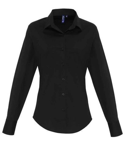 Premier PR344 Black Front - Ladies Shirt Ready to be Embroidered and Printed by Custard Workwear - Cheap Personalised and Customised Workwear in Nottinghamshire, Derbyshire and Leicestershire