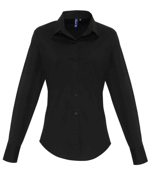 Premier PR344 Black Front - Ladies Shirt Ready to be Embroidered and Printed by Custard Workwear - Cheap Personalised and Customised Workwear in Nottinghamshire, Derbyshire and Leicestershire