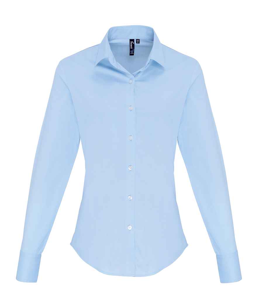 Premier PR344 Pale Blue Front - Ladies Shirt Ready to be Embroidered and Printed by Custard Workwear - Cheap Personalised and Customised Workwear in Nottinghamshire, Derbyshire and Leicestershire