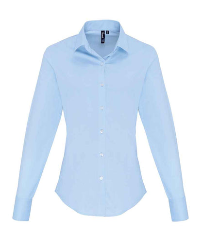 Premier PR344 Pale Blue Front - Ladies Shirt Ready to be Embroidered and Printed by Custard Workwear - Cheap Personalised and Customised Workwear in Nottinghamshire, Derbyshire and Leicestershire