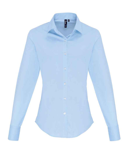 Premier PR344 Pale Blue Front - Ladies Shirt Ready to be Embroidered and Printed by Custard Workwear - Cheap Personalised and Customised Workwear in Nottinghamshire, Derbyshire and Leicestershire
