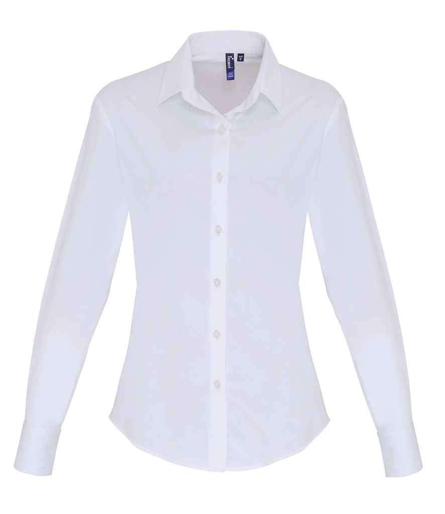Premier PR344 White Front - Ladies Shirt Ready to be Embroidered and Printed by Custard Workwear - Cheap Personalised and Customised Workwear in Nottinghamshire, Derbyshire and Leicestershire