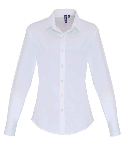 Premier PR344 White Front - Ladies Shirt Ready to be Embroidered and Printed by Custard Workwear - Cheap Personalised and Customised Workwear in Nottinghamshire, Derbyshire and Leicestershire