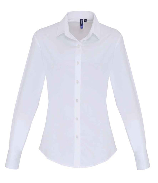 Premier PR344 White Front - Ladies Shirt Ready to be Embroidered and Printed by Custard Workwear - Cheap Personalised and Customised Workwear in Nottinghamshire, Derbyshire and Leicestershire