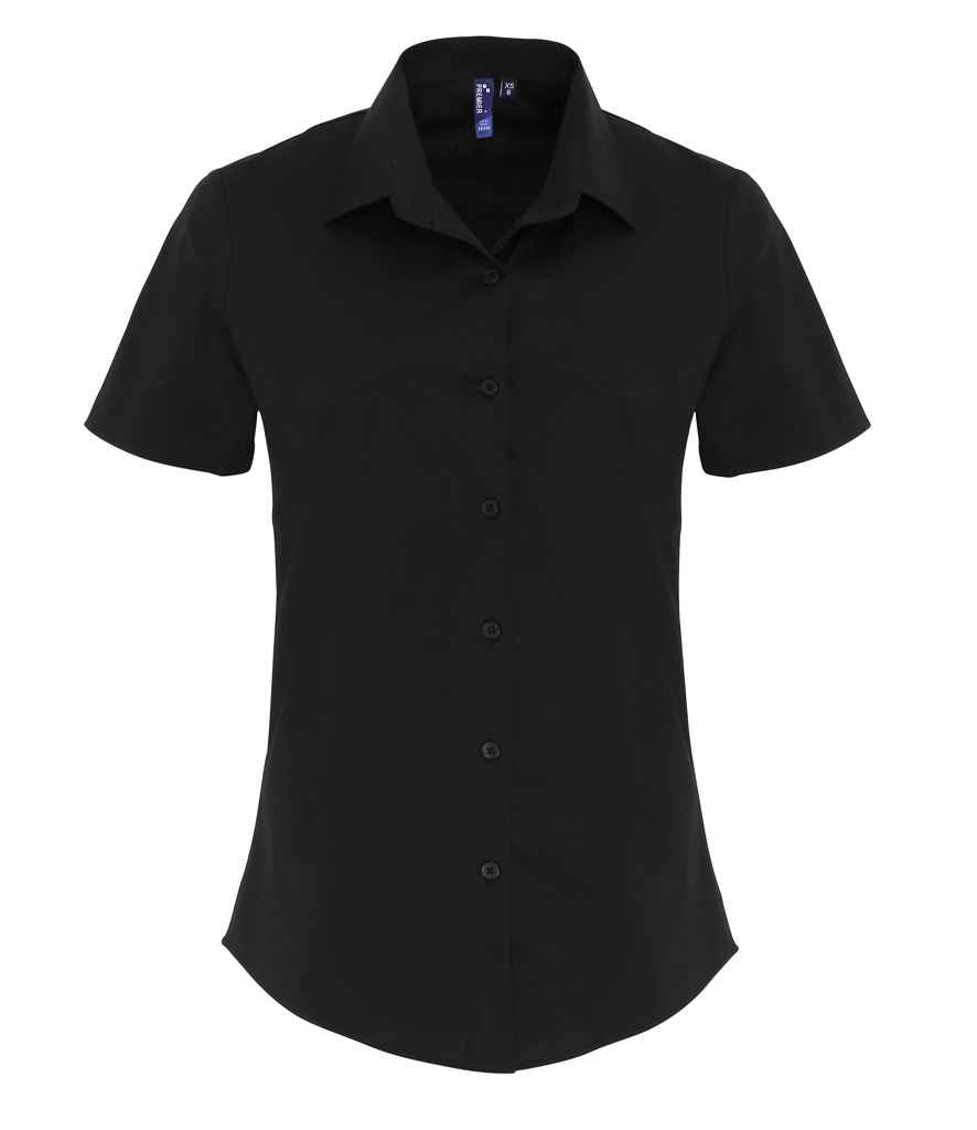 Premier PR346 Black Front - Ladies Shirt Ready to be Embroidered and Printed by Custard Workwear - Cheap Personalised and Customised Workwear in Nottinghamshire, Derbyshire and Leicestershire