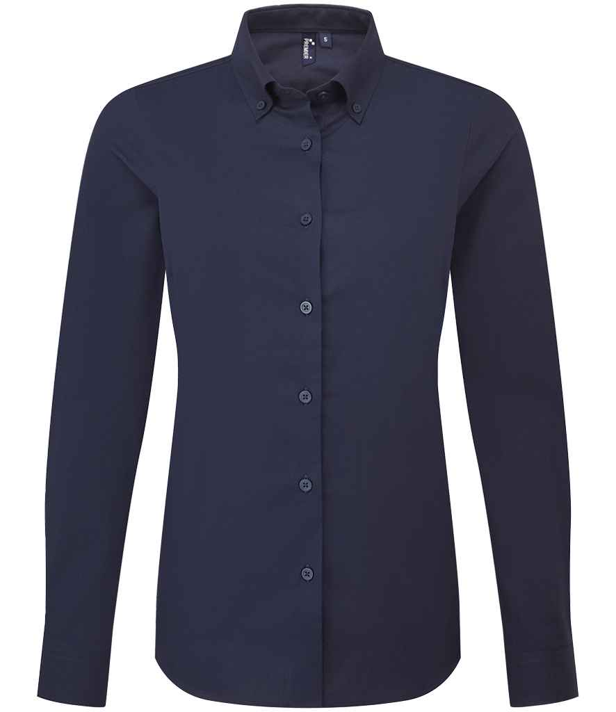 Premier PR384 Navy Front - Ladies Shirt Ready to be Embroidered and Printed by Custard Workwear - Cheap Personalised and Customised Workwear in Nottinghamshire, Derbyshire and Leicestershire